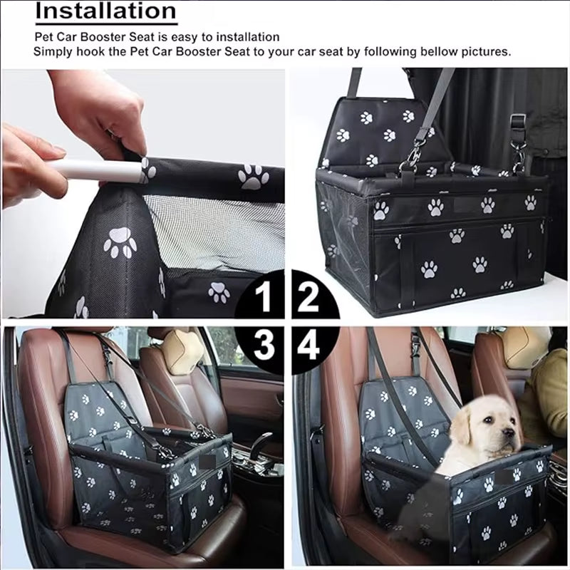 Premium Pet Dog Car Booster Seat with Safety Belt - Foldable Travel Basket for Dogs and Puppies